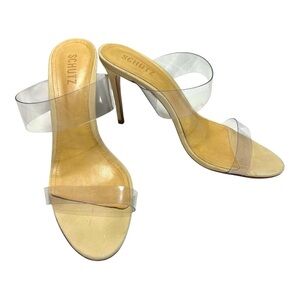 SCHUTZ Clear PVC Strap Nude Tan Sandal Heels